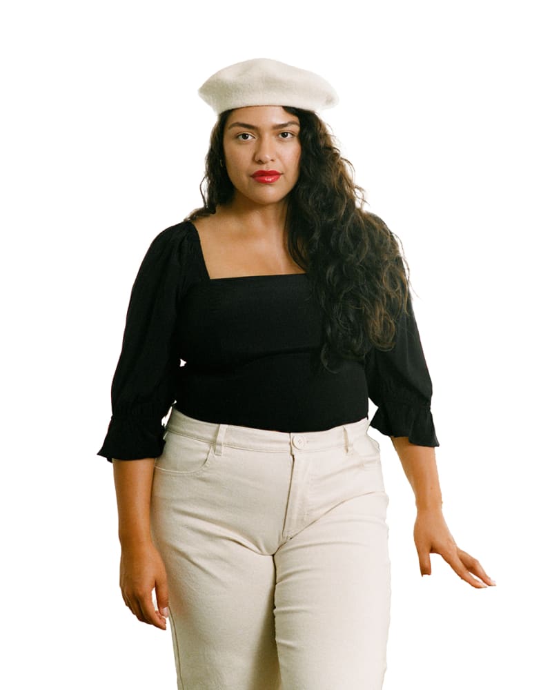 Front of a model wearing a size 2X Eden Crop Top in Black by Whimsy and Row. | dia_product_style_image_id:282523